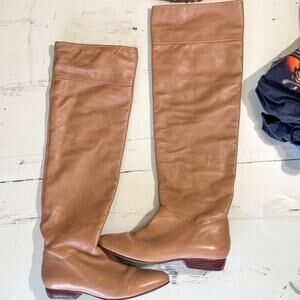 Pour La Victoire Malorie Tan Leather Boots Over The Knee Made in Brazil 6.5